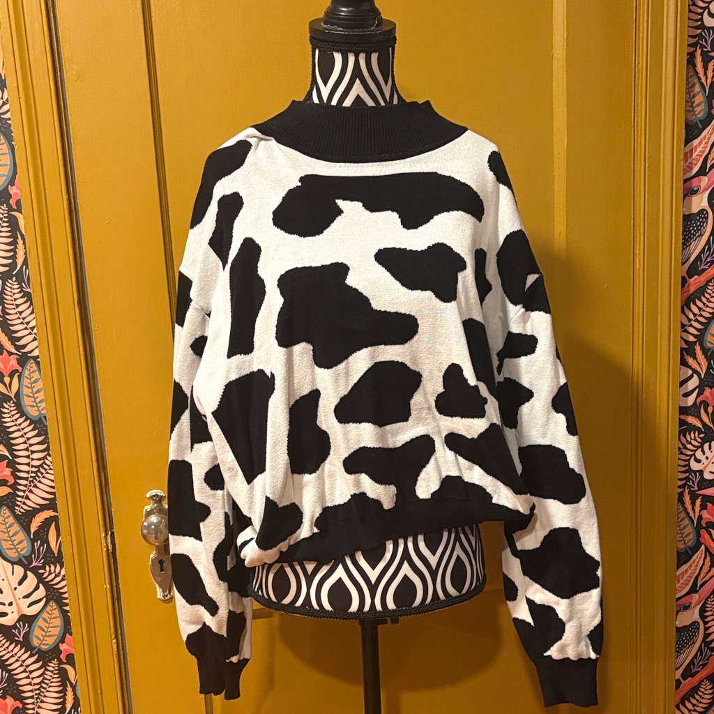 Fashion Brand Company Blank And White Cow Print Sweater